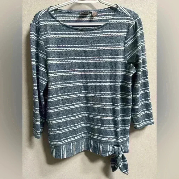 Chico's Tops - Chico’s 3/4 Sleeve Lightweight Blue Striped Sweater Waist Tie | Women’s 1/M/8‎